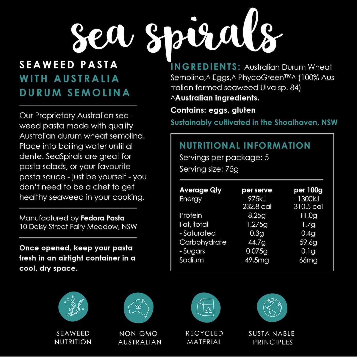 PhycoHealth SeaSpirals Seaweed Pasta  375g