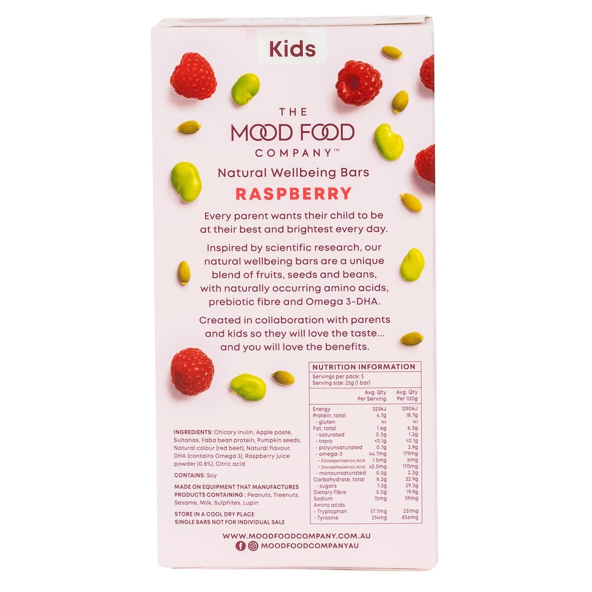 Thumbnail The Mood Food Company Natural Wellbeing Bars Raspberry 5 X 25G