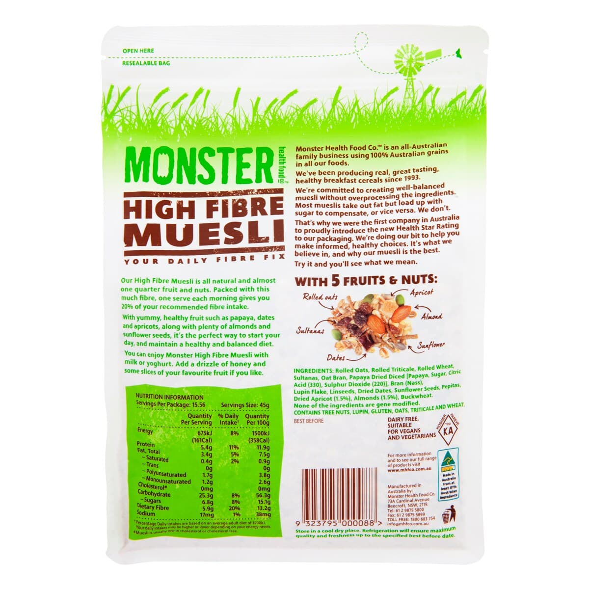 Thumbnail Monster Health Food Co High Fibre Muesli - Dairy Free 700G