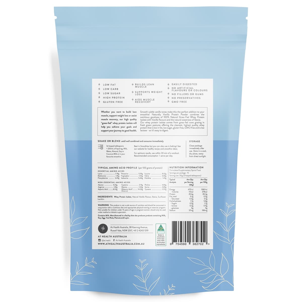 Thumbnail At Health Australia Naturally Vanilla Grass-Fed Whey Protein Isolate 450G