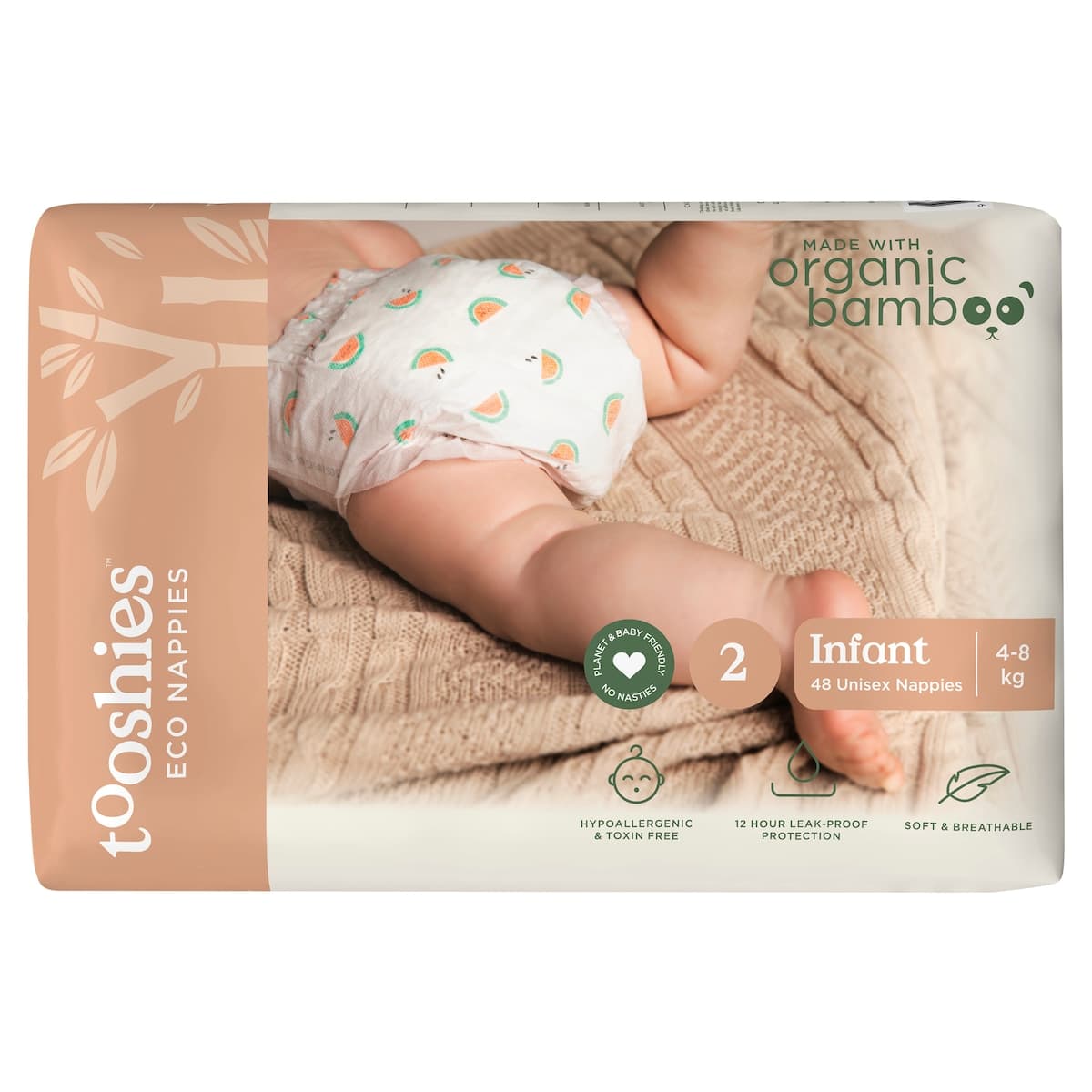 Tooshies Nappies With Organic Bamboo Size 2 Infant - 4-8Kg