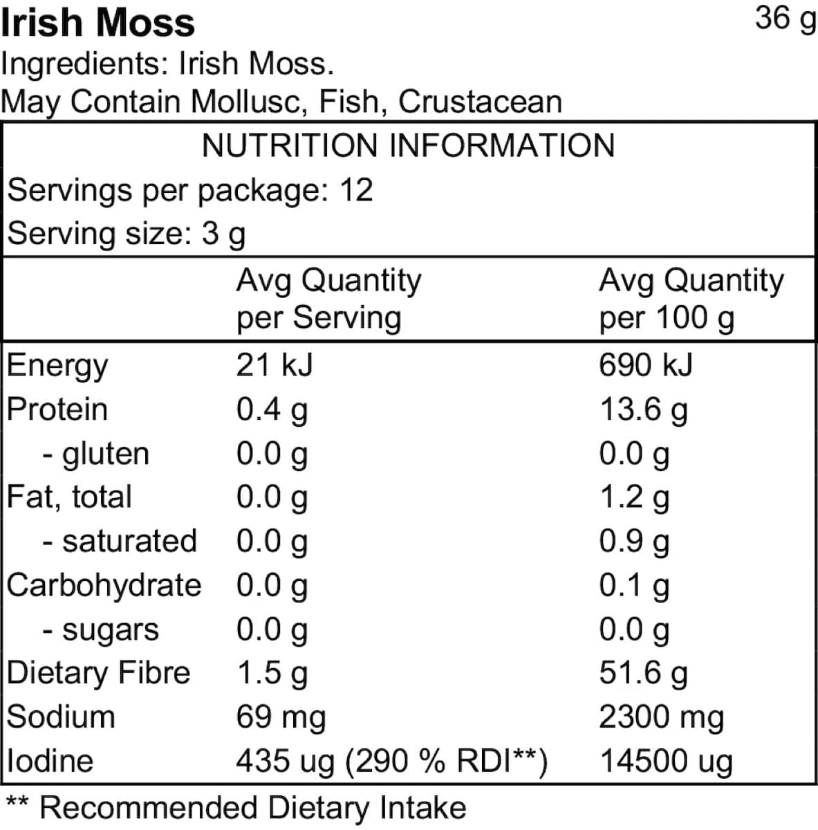 Thumbnail Pacific Harvest Irish Moss Seaweed 36G