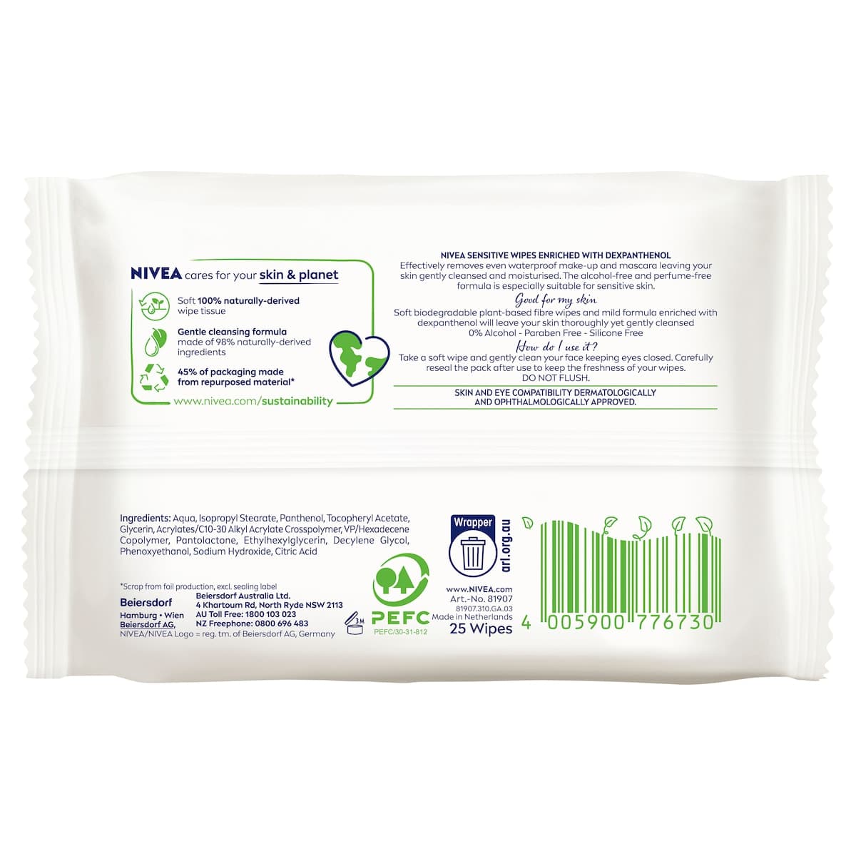 Thumbnail Nivea Sensitive Biodegradable Facial Cleansing Wipes 25 Pack