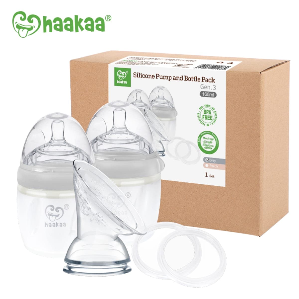 Thumbnail Haakaa Gen 3 Silicone Pump And Bottle Pack - Grey