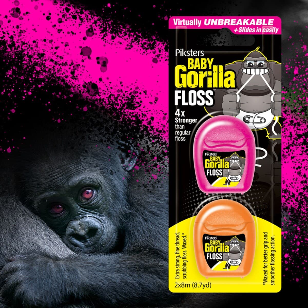 Thumbnail Piksters Gorilla Floss Baby Fluoro Assorted Colour 8M X 2 Pack