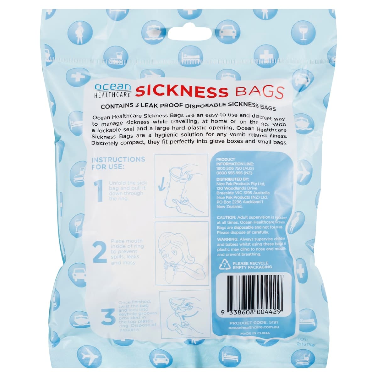 Thumbnail Ocean Healthcare Sickness Bags 3 Pack