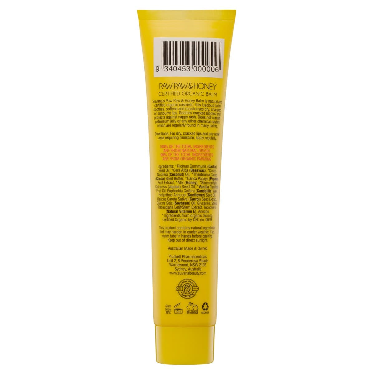 Thumbnail Suvana Certified Organic Pawpaw & Honey Lip Balm 25G