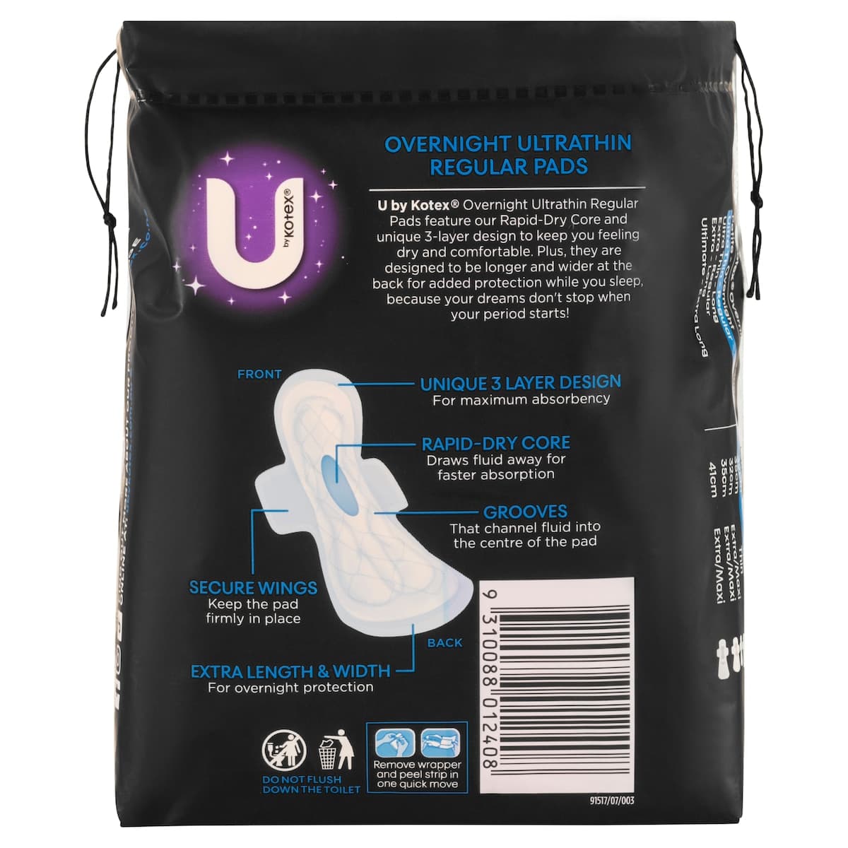 Thumbnail U By Kotex Ultrathins Overnight Regular Wing Pads 10 Pack