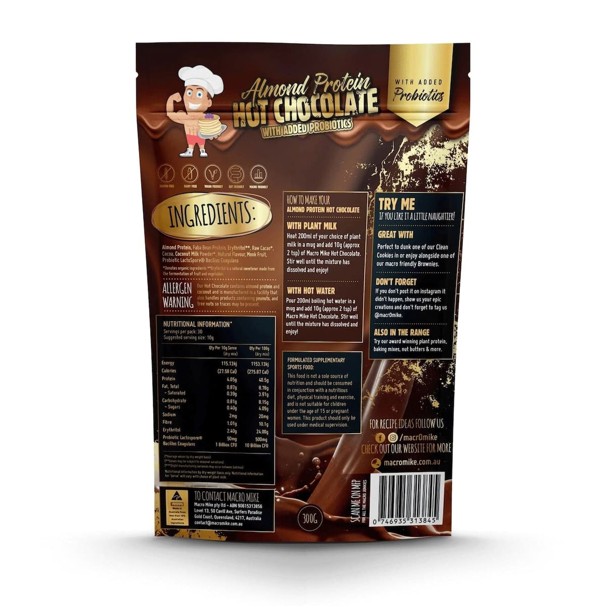 Thumbnail Macro Mike Almond Protein Hot Chocolate With Added Probiotics 300G