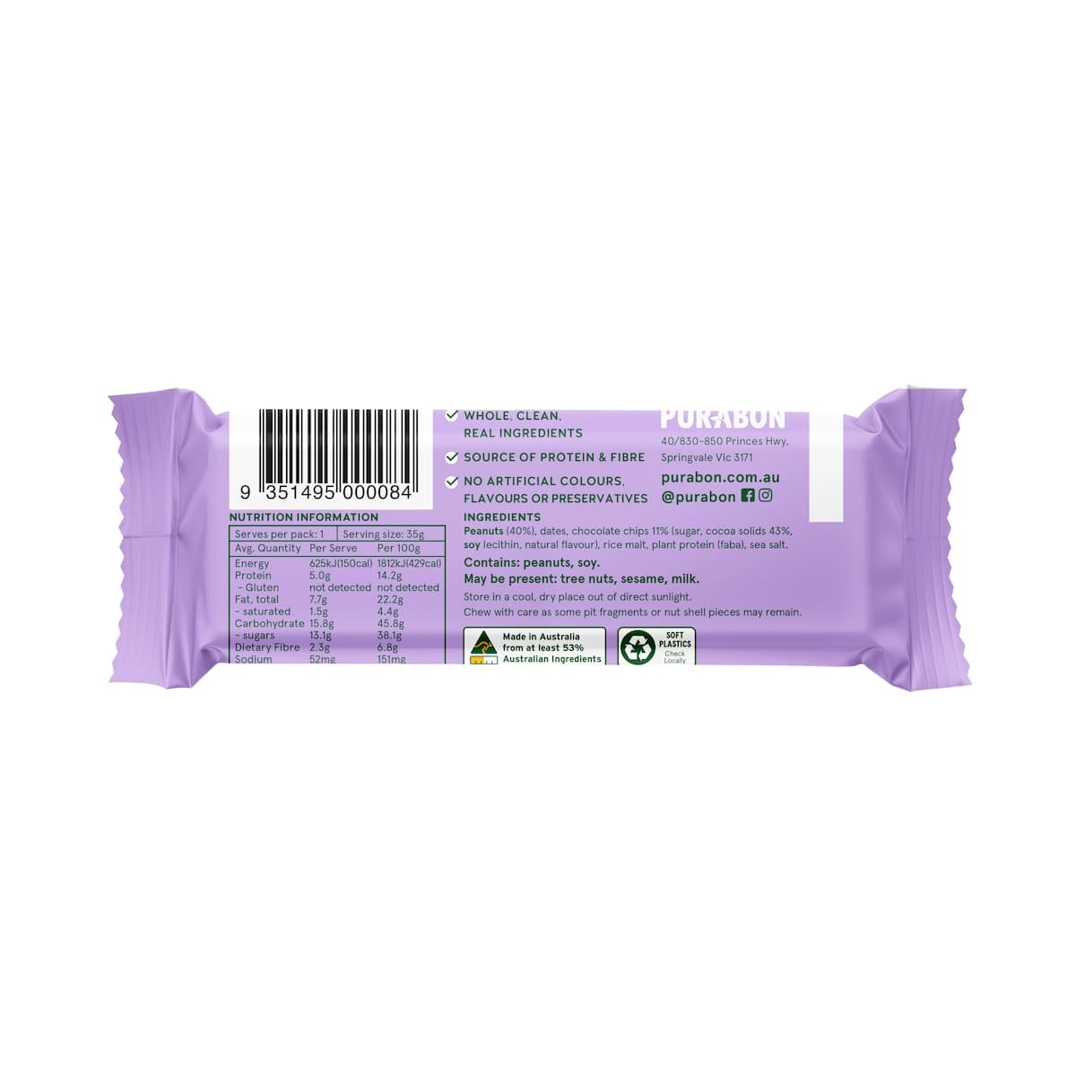 Thumbnail Purabon Peanut Butter Bar Choc Chip 35G