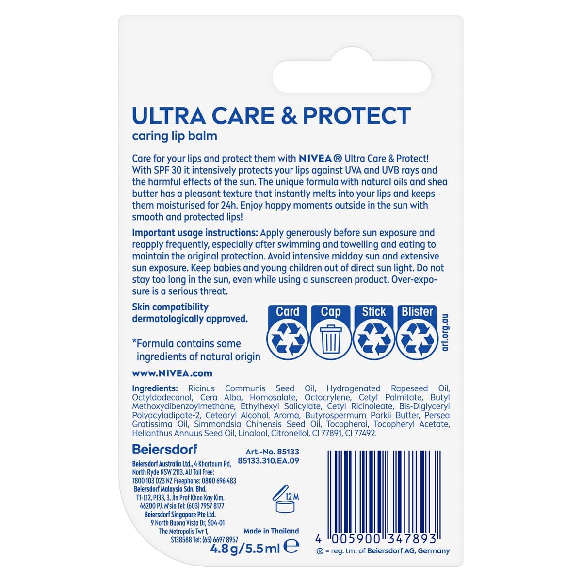 Thumbnail Nivea Ultra Care & Protect Spf30 Lip Balm 4.8G