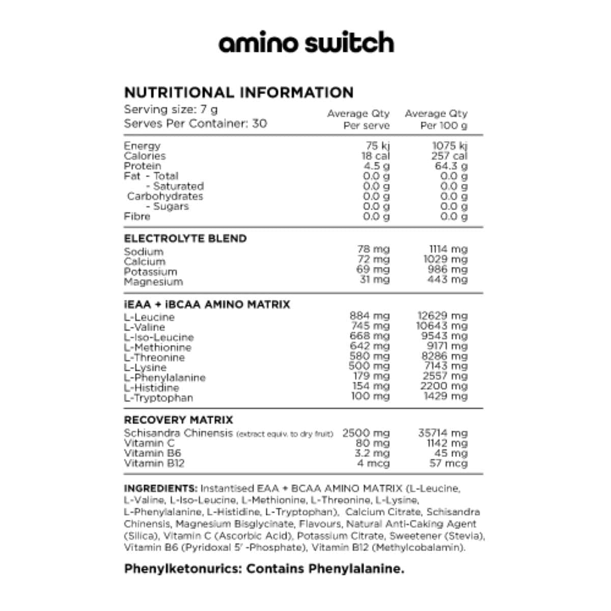 Thumbnail Switch Nutrition Amino Eaa + Bcaa Recovery Matrix Watermelon 210G