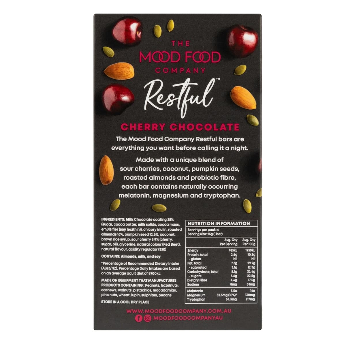 Thumbnail The Mood Food Company Restful Cherry Chocolate Bars 4 X 25G