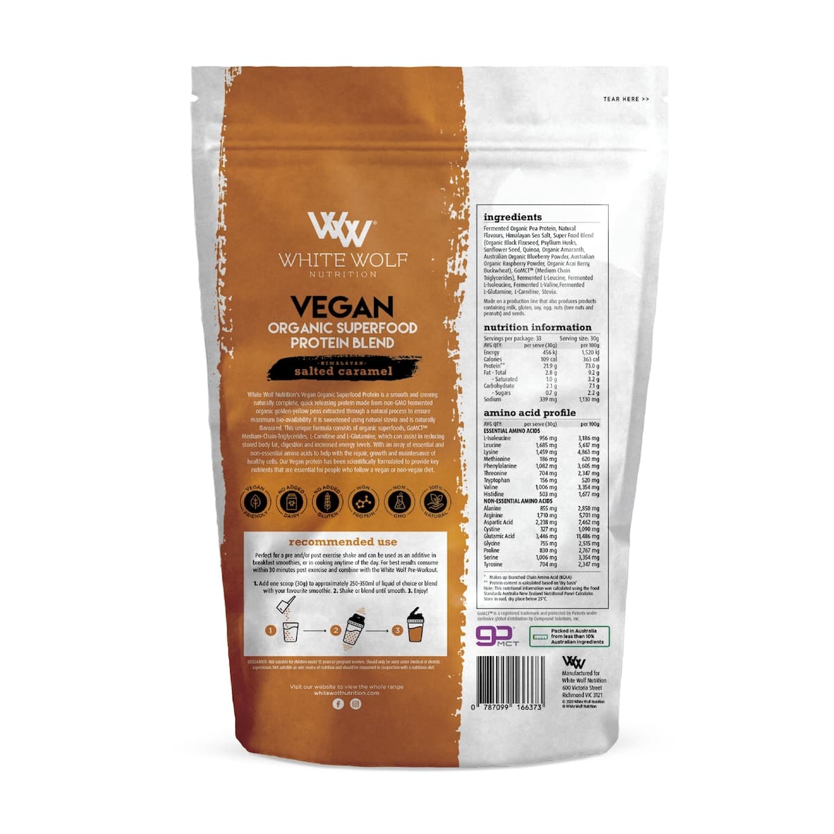 Thumbnail White Wolf Nutrition Vegan Protein With Superfoods Salted Caramel 1Kg