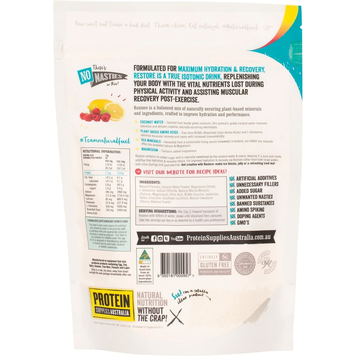 Thumbnail Protein Supplies Australia Restore Hydration Recovery Raspberry Lemonade 200G