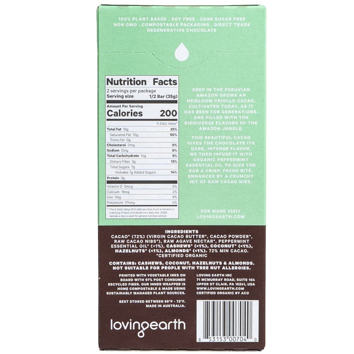 Loving Earth Crunchy Mint Dark Chocolate 80G