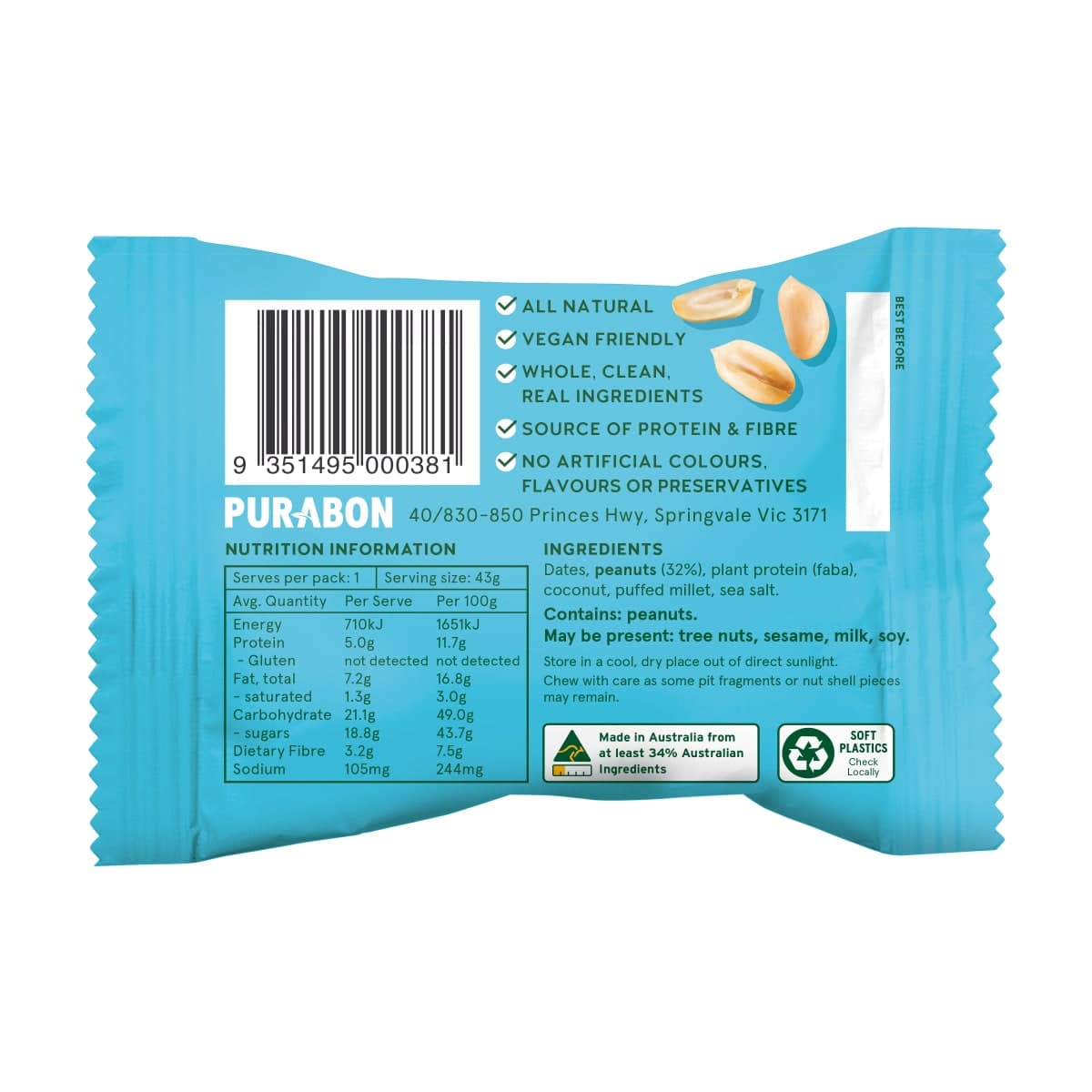 Thumbnail Purabon Protein Ball Peanut Butter 43G