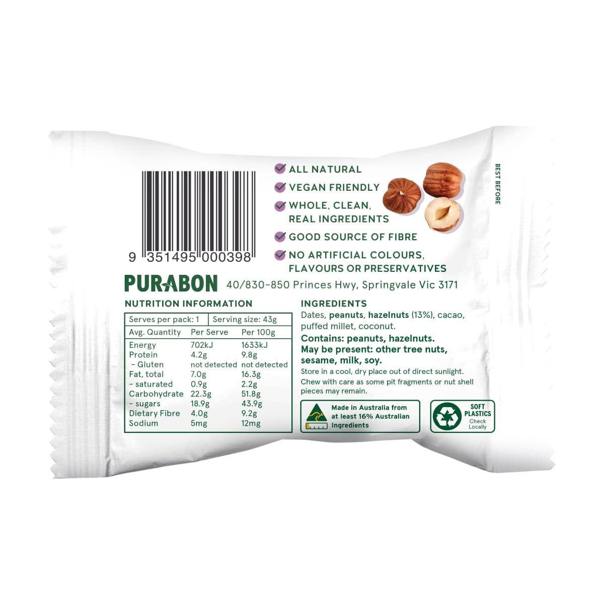 Thumbnail Purabon Protein Ball Hazelnut Cacao 43G