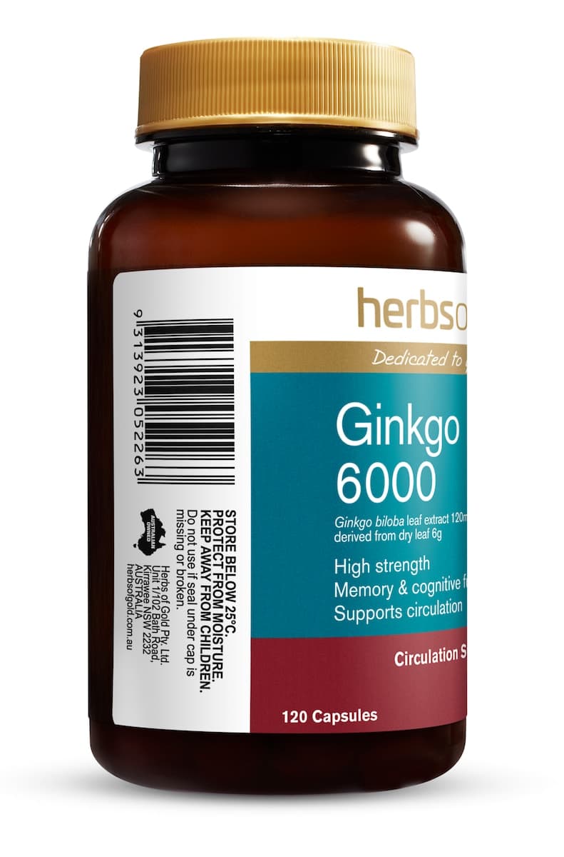 Thumbnail Herbs Of Gold Ginkgo Biloba 6000 120 Capsules