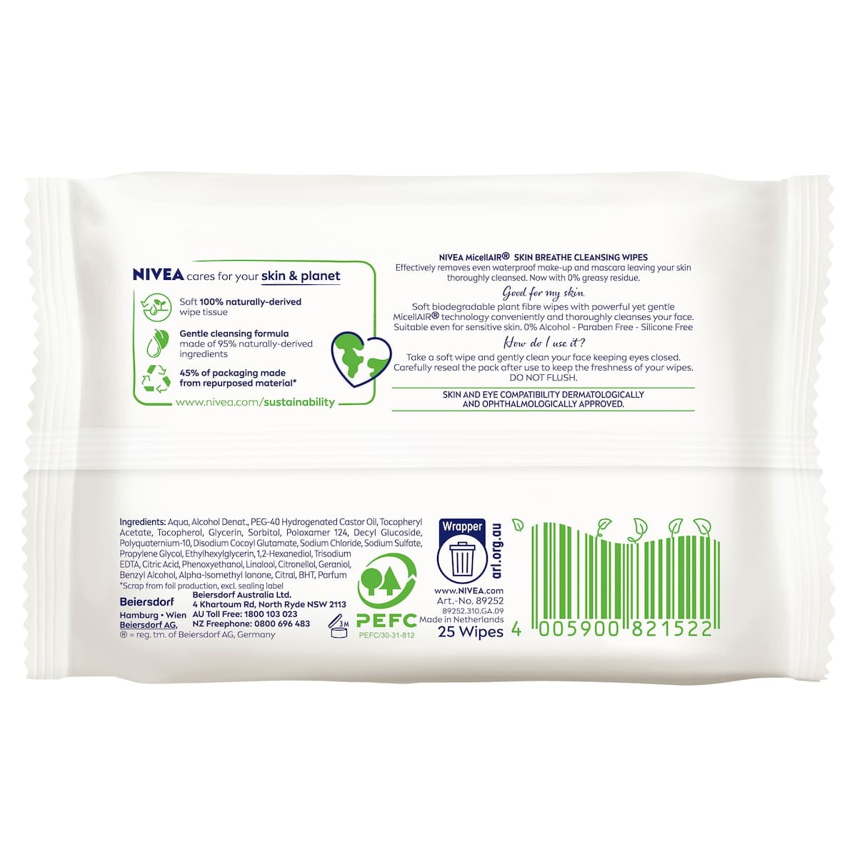 Thumbnail Nivea Micellair Biodegradable Facial Cleansing Wipes 25 Pack