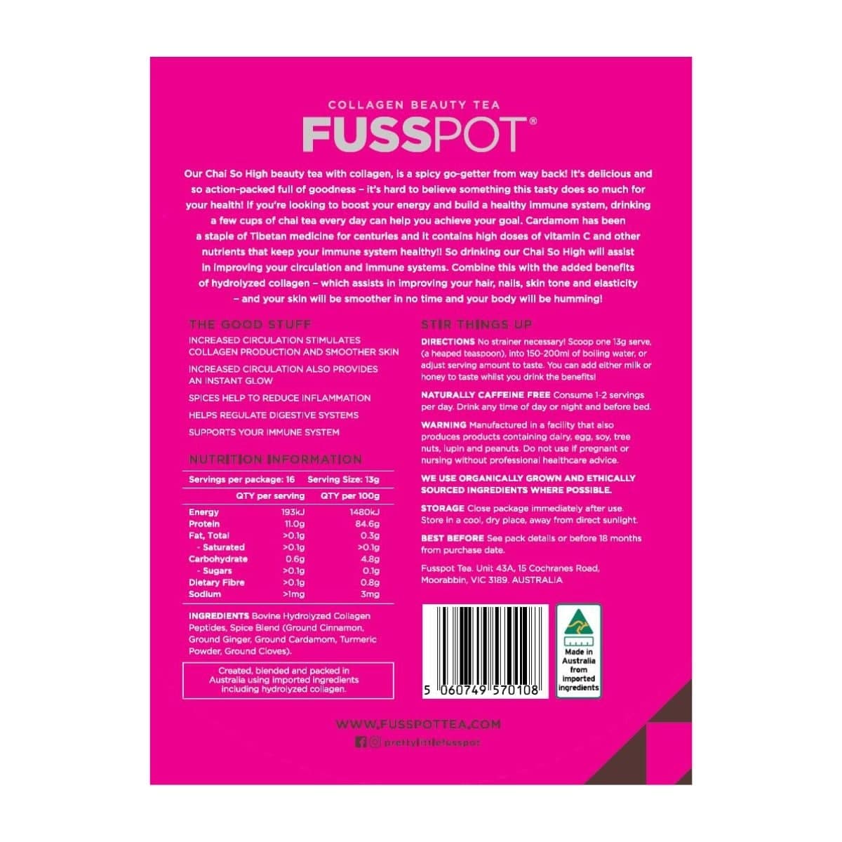 Thumbnail Fusspot Collagen Beautytea Chai So High Powder Blend 390G