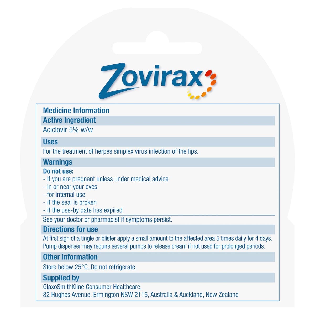 Thumbnail Zovirax Anti-Viral Cold Sore Cream Pump 2G