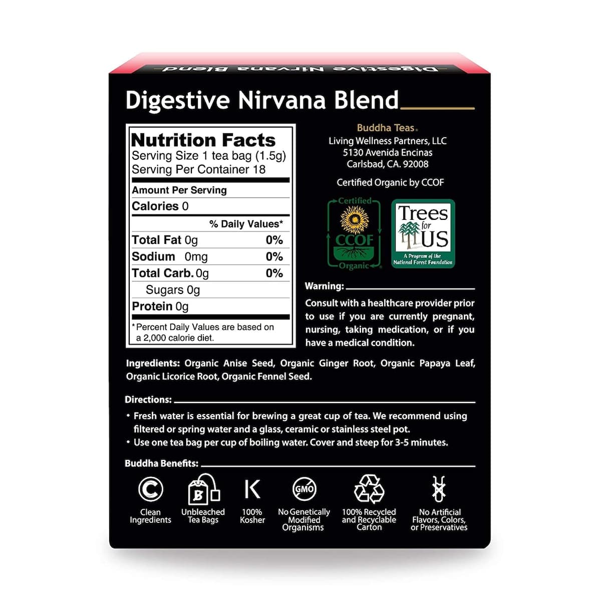 Thumbnail Buddha Teas Organic Herbal Tea Digestive Nirvana Blend 18 Pack