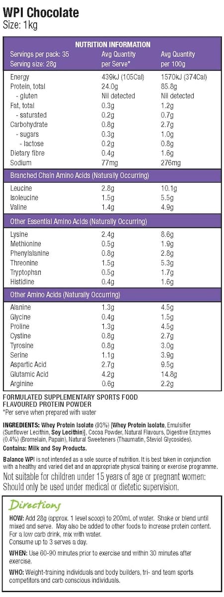 Thumbnail Balance Wpi Protein Chocolate 1Kg