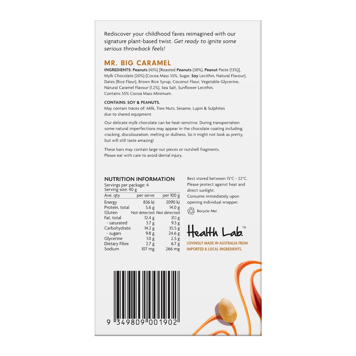 Thumbnail Health Lab Caramel Peanut Mylk Chococolate Bars 4 X 40G