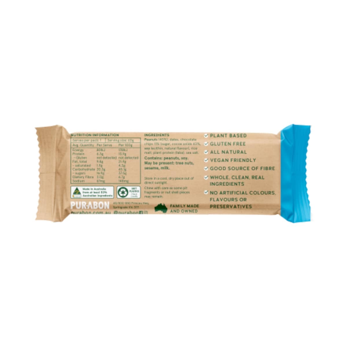 Thumbnail Purabon Wholefood Bar Peanut Butter Choc Chip 60G