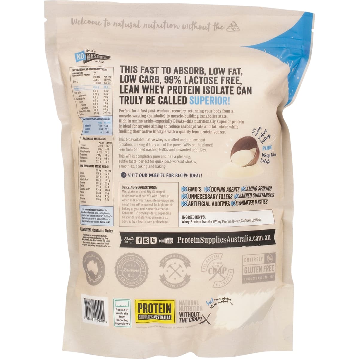 Thumbnail Protein Supplies Australia Whey Protein Isolate Unflavoured 500G