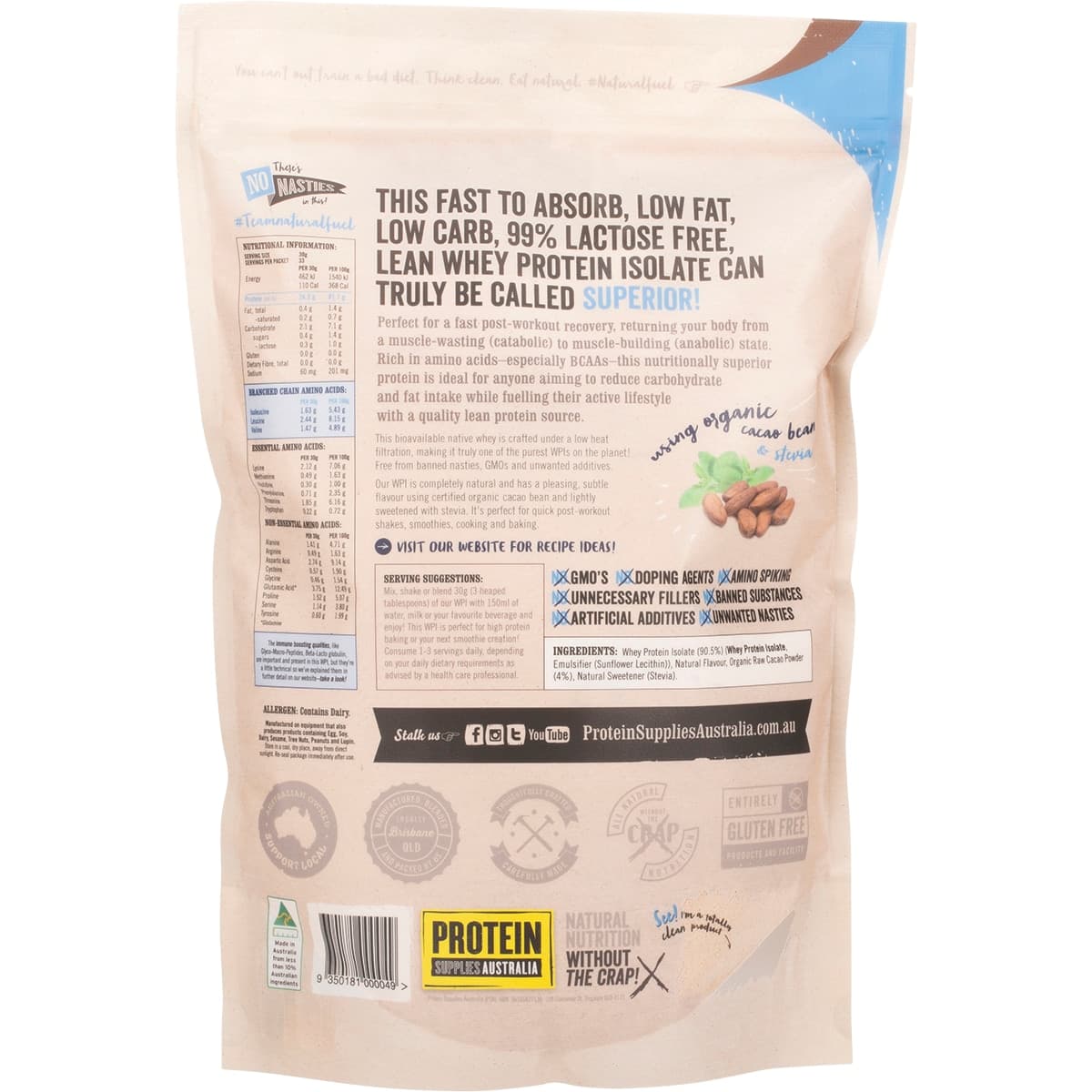 Thumbnail Protein Supplies Australia Whey Protein Isolate Chocolate 1Kg