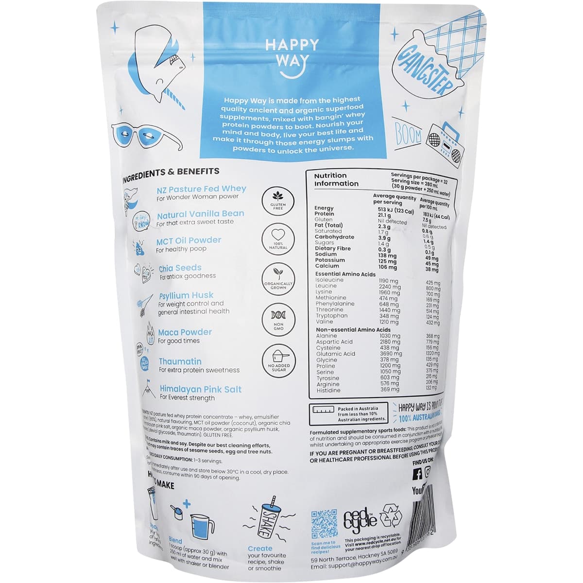 Happy Way Whey Protein Powder Vanilla 1Kg