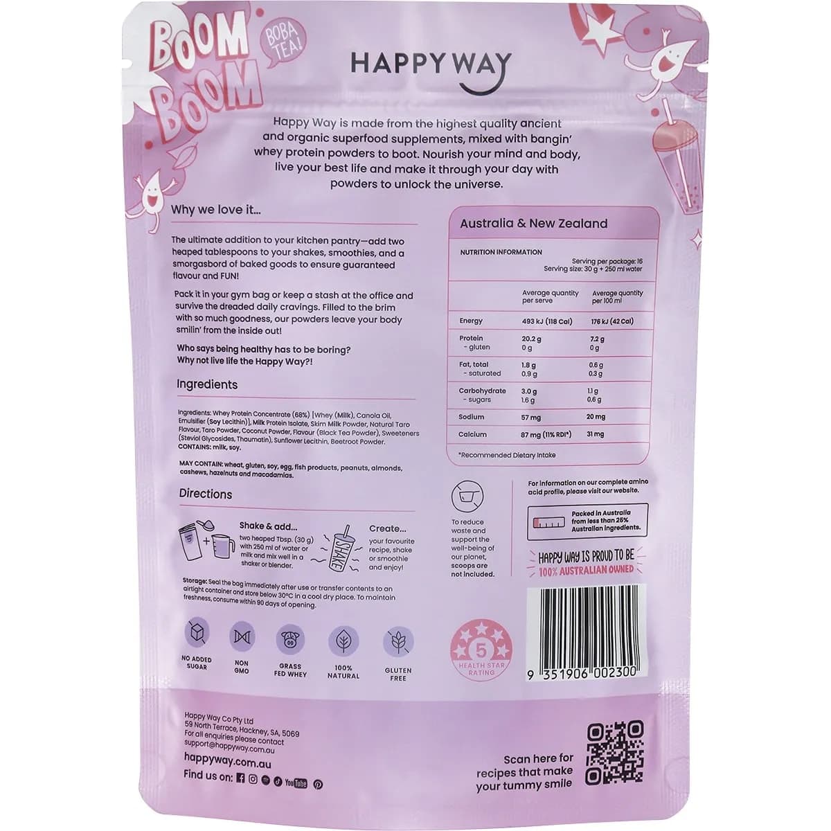 Thumbnail Happy Way Whey Protein Powder Taro Milk Boba Tea 500G