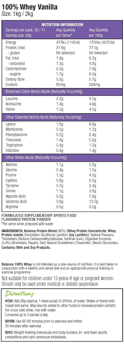 Thumbnail Balance 100% Whey Protein Powder Vanilla 1Kg