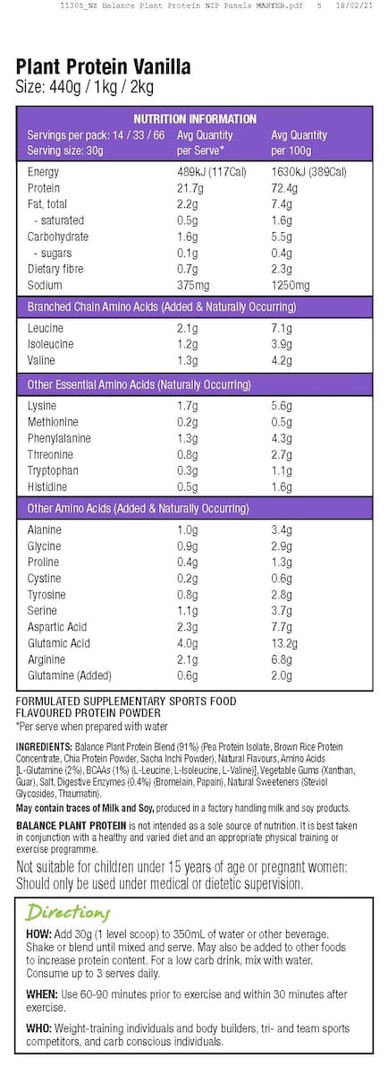 Thumbnail Balance Plant Protein Powder Vanilla 440G