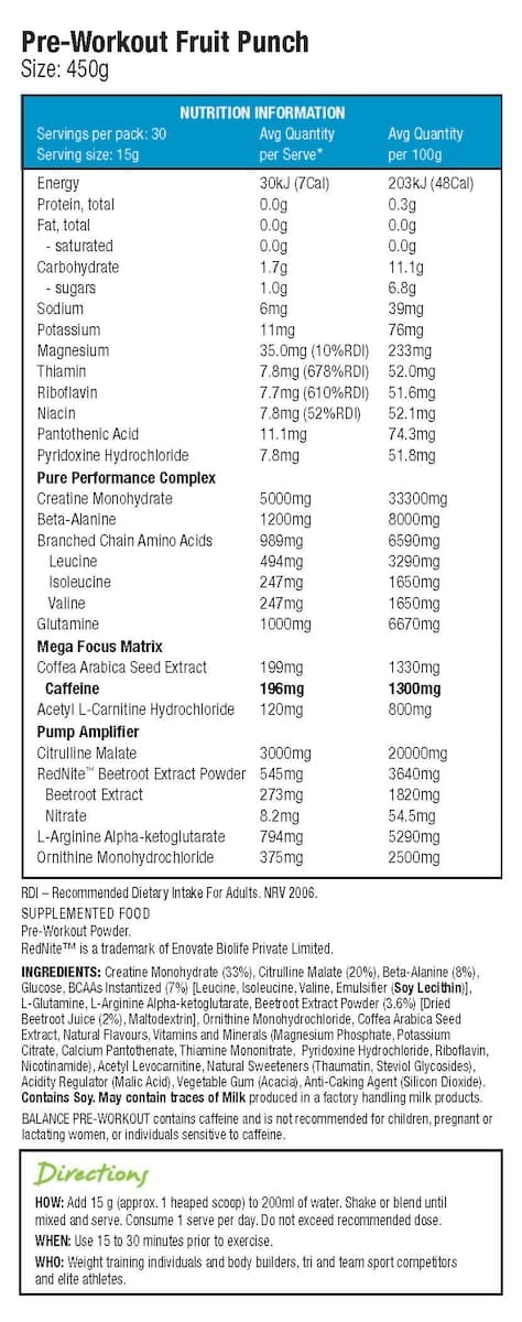 Thumbnail Balance Pre Workout Powder Fruit Punch 450G