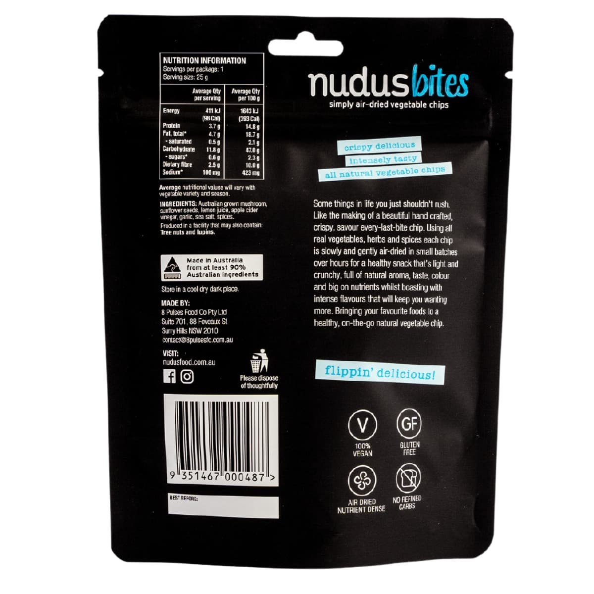 Thumbnail Nudus Bites Air-Dried Mushroom Chips Cracking Sea Salt 25G