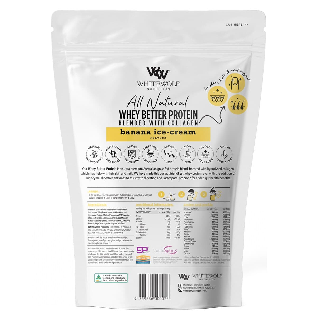 Thumbnail White Wolf Nutrition Whey Better Protein Banna Ice Cream 396G