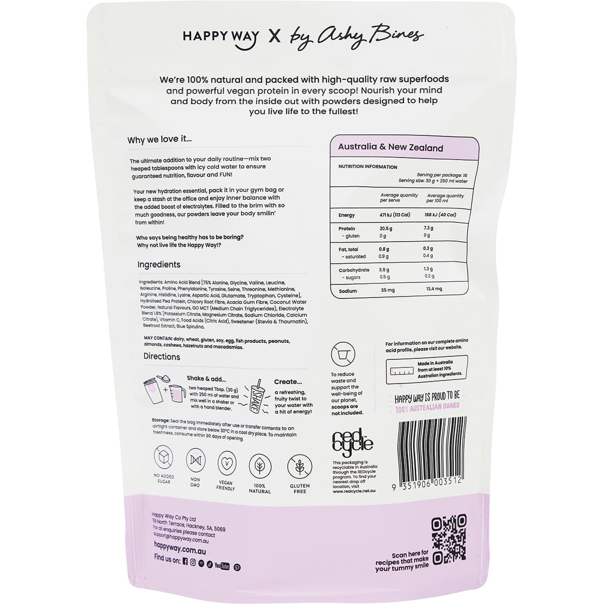 Happy Way Ashy Bines Vegan Protein Water Grape Bubble Gum 420G