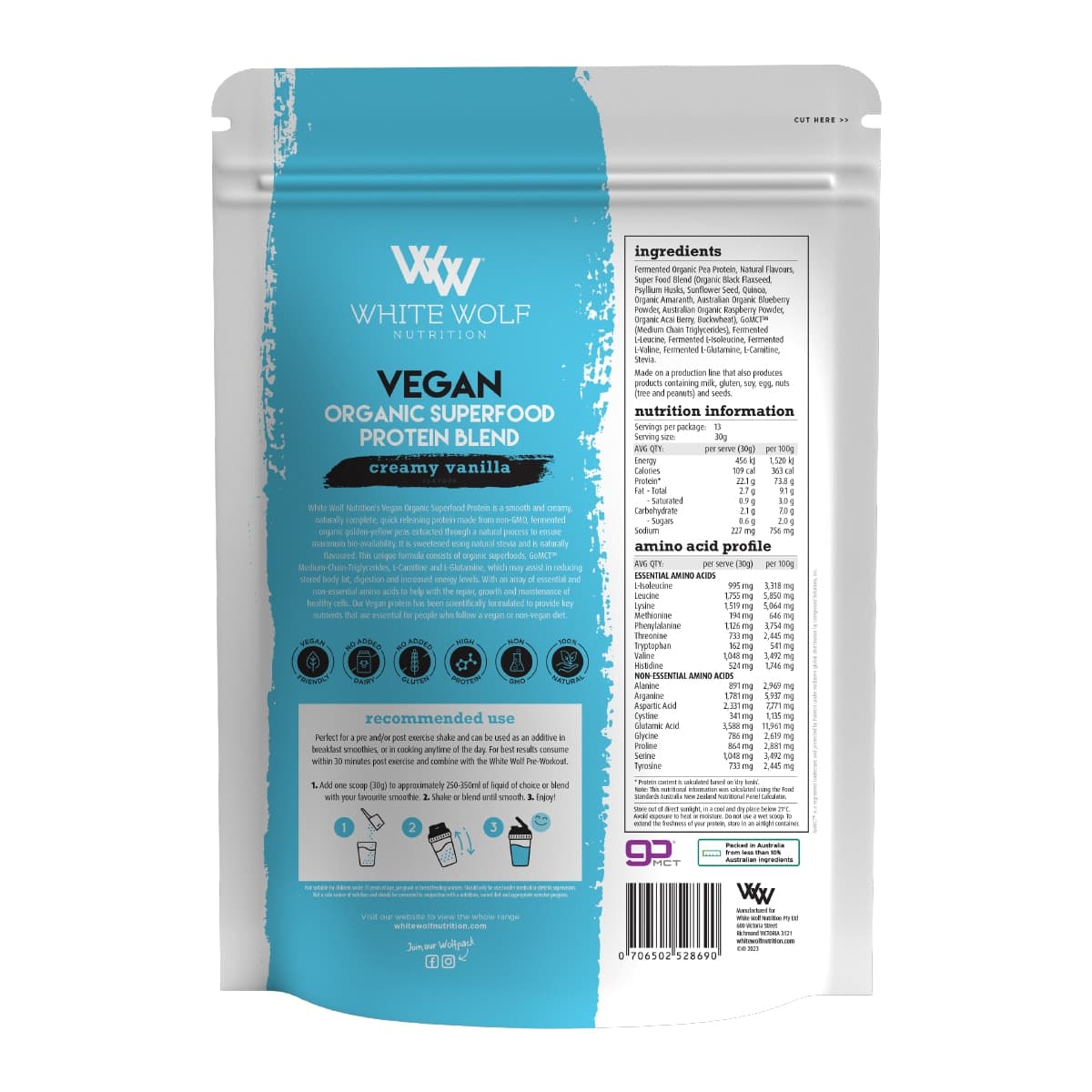 Thumbnail White Wolf Nutrition Vegan Protein With Superfoods Creamy Vanilla 400G