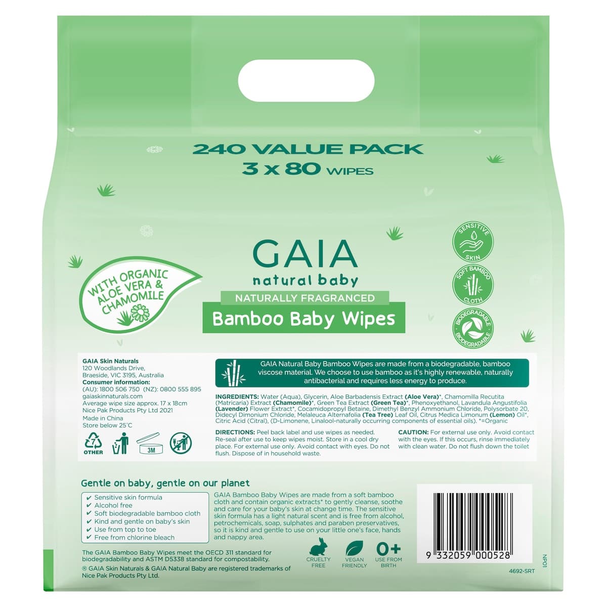 Thumbnail Gaia Natural Baby Bamboo Wipes 240 Pack