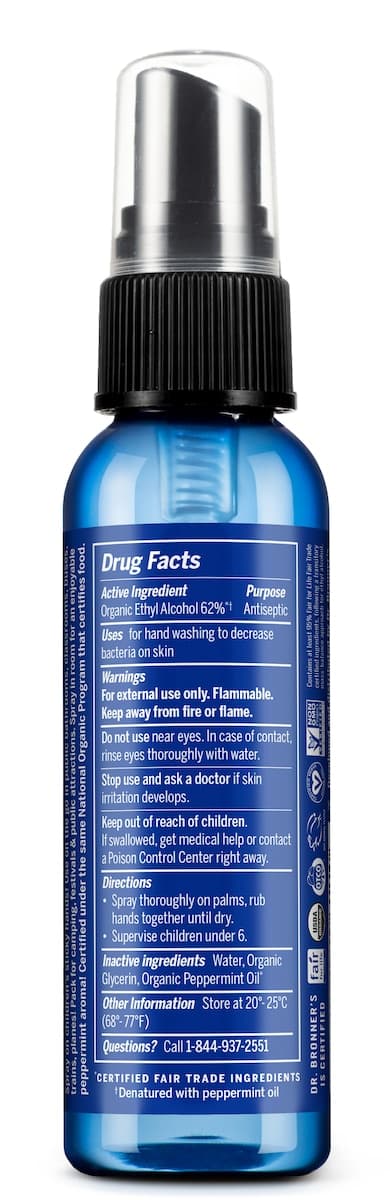 Thumbnail Dr Bronners Organic Hand Sanitizer Spray Peppermint 59Ml