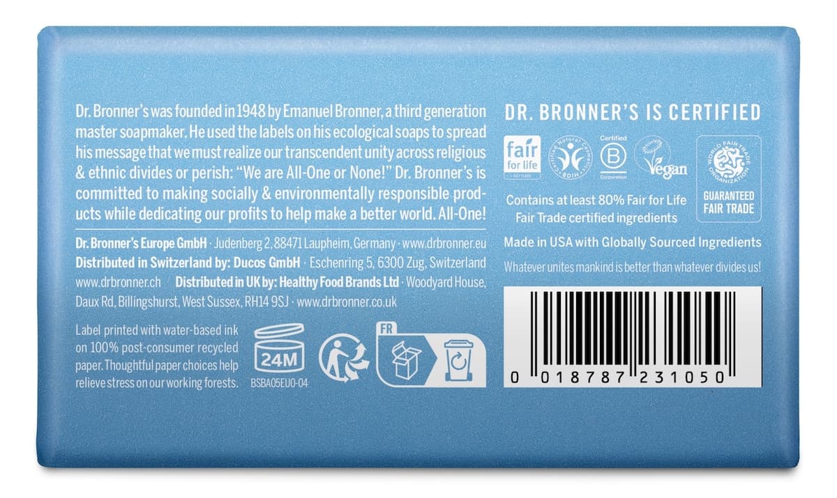 Thumbnail Dr Bronners Pure Castile Bar Soap Baby Unscented 140G