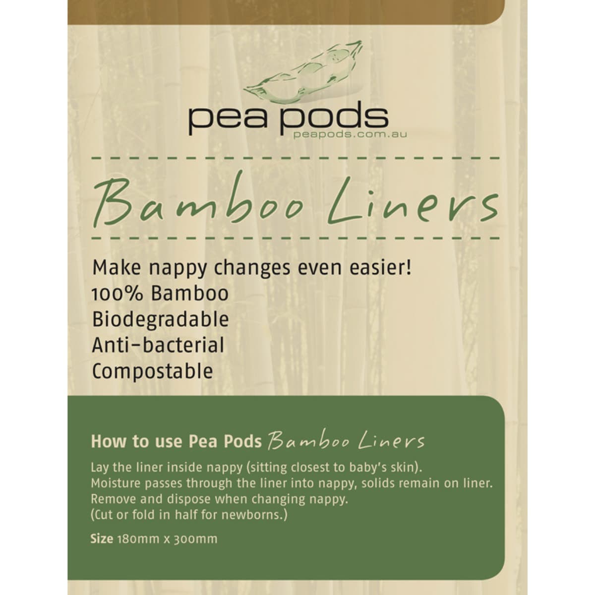 Thumbnail Pea Pods 100% Bamboo Nappy Liners 100 Pack