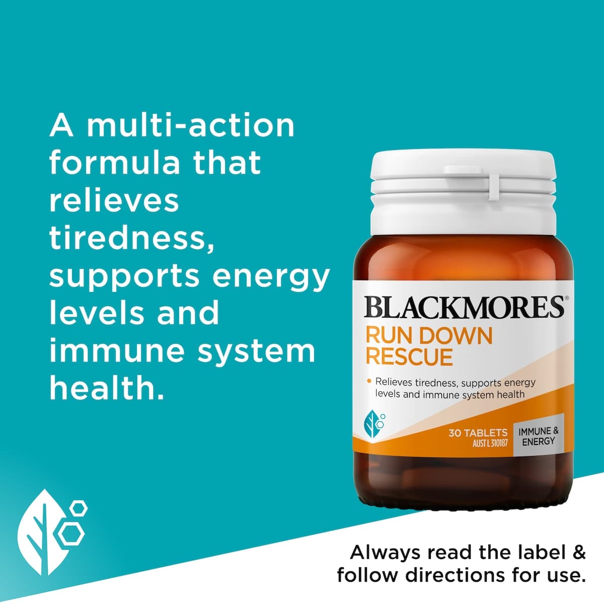 Thumbnail Blackmores Run Down Rescue 30 Tablets