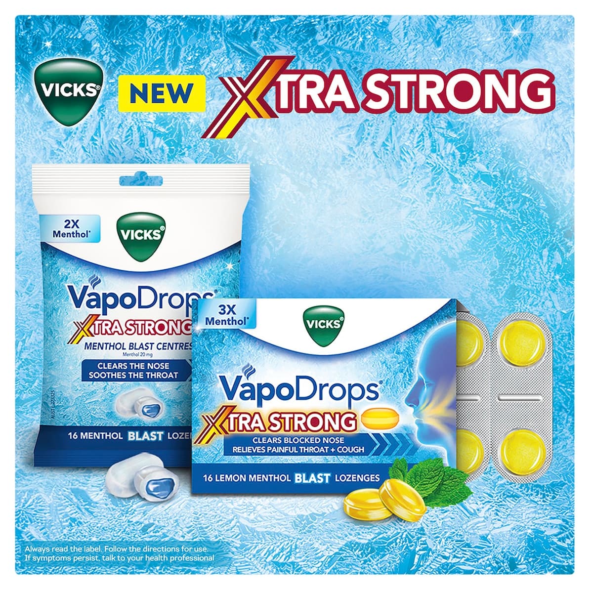 Thumbnail Vicks Vapodrops + Cough Xtra Strong Lemon Menthol Blast 36 Lozenges