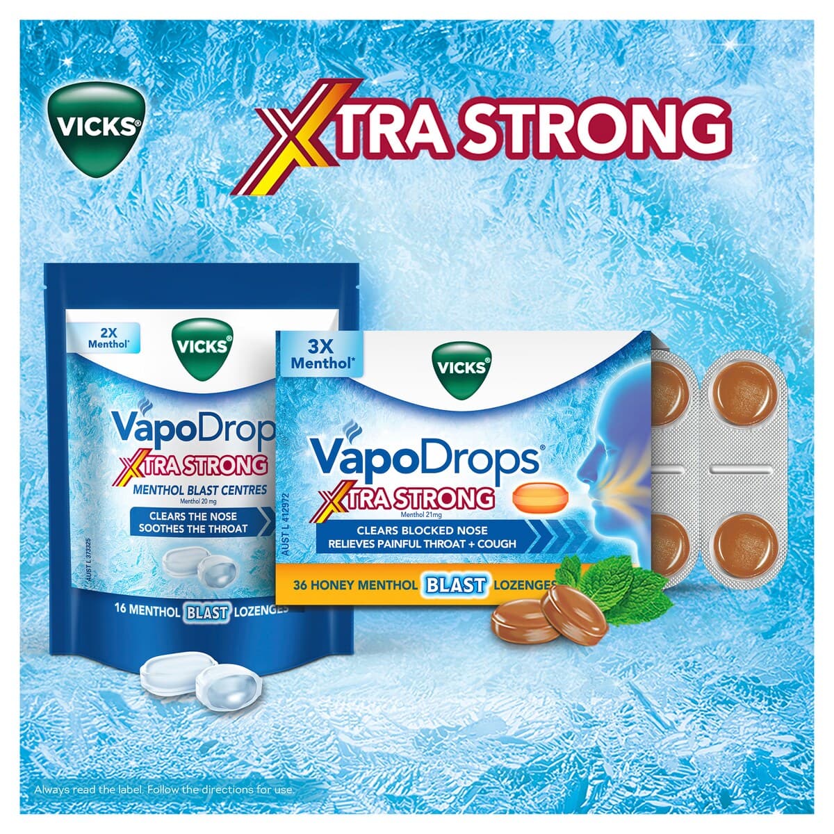 Thumbnail Vicks Vapodrops Xtra Strong Menthol Blast 16 Lozenges