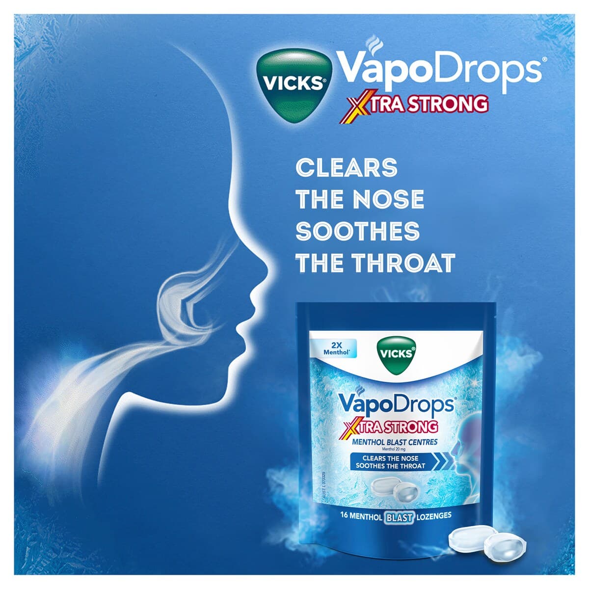 Thumbnail Vicks Vapodrops Xtra Strong Menthol Blast 16 Lozenges