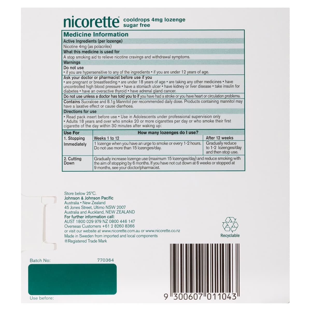 Thumbnail Nicorette Quit Smoking Cooldrops Icy Mint 4Mg 80 Nicotine Lozenges